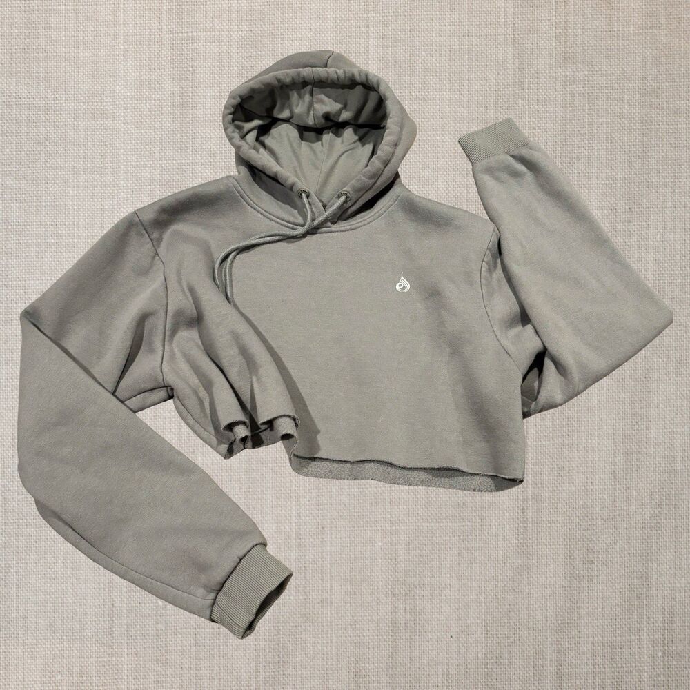 Ryderwear Cropped Hoodie Women’s L Gray Raw Hem Gym Fitness Athleisure